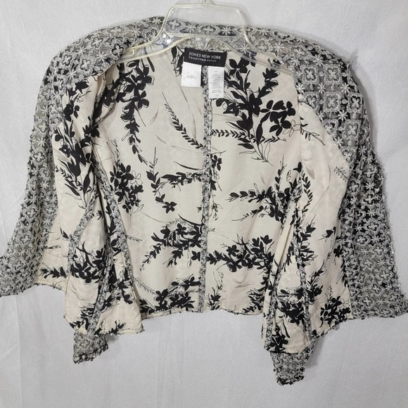 Jones New York Lace Mesh Bow 2 Hook Blazer Black/Cream 14P - Picture 3 of 12